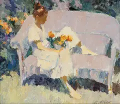 Dan McCaw, Girl Sitting on Couch, Oil on board