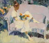 Dan McCaw, Girl Sitting on Couch, Oil on board