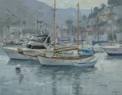 Ralph Oberg, Avalon Harbor, Oil on board