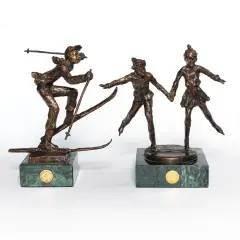 Dennis V. Smith, Set of two: Together on the Glass, cast 122/5000; Christmas Skis, cast 316/5000, Bronze