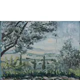 Ardengo Soffici, Rignano sull'Arno (Fi) 1879 - Poggio a Caiano (Fi) 1964 / La campagna di Poggio a Caiano, 1956, oil on cardboard