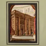 Giuseppe Cominotti, Esterno della Santa Casa di Loreto, Acquarello su carta applicata su carta