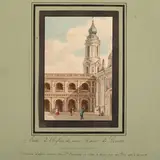 Giuseppe Cominotti, Ingresso del Santuario di Loreto, 1830, Acquarello e matita su carta applicata su carta