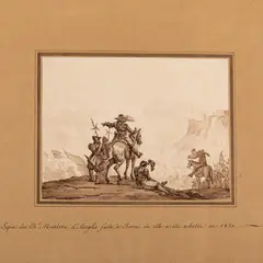 Massimo d'Azeglio, Cavalieri, watercolour and penna on paper applicata on paper