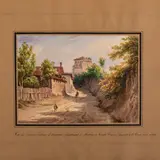 Francesco Gonin, Vista dell'antico castello di Orignano del Conte Carrù, 1833 / Firmato F Gonin e datato 1833 in basso a destra, watercolour on paper applicata on paper