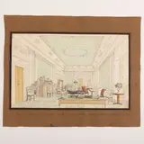 Interno del salone di lady Lesbormann della villa di Quarto / Firmato G Gherardi in basso a destra by Giuseppe Gherardi, watercolour and matita on paper applicata on paper, offered Mar 2023