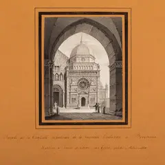 Veduta della Cappella Colleoni a Bergamo by Carlo Gilio Rimoldi, watercolour and china on paper applicata on paper, offered Mar 2023