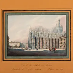 Piazza del Duomo di Milano / Firmato C Gilio... e datato 1829 in basso a destra by Carlo Gilio Rimoldi, watercolour and matita on paper applicata on paper, offered Mar 2023