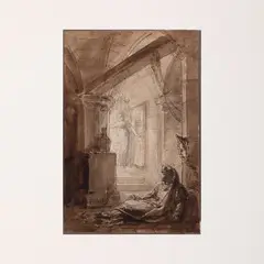 Gulnare visita Conrad in prigione (da Il Corsaro di Lord Byron) / Firmato Isabey in basso a sinistra by Eugène Isabey, watercolour and penna on paper applicata on paper, offered Mar 2023