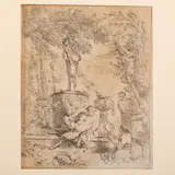 Baccanale davanti all'altare del dio Termine (1648 circa) / Firmato G Benedetto Cast in basso a destra by Giovanni Benedetto Castiglione detto Il Grechetto, etching on paper, offered Mar 2023