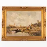 Ivan Karpov, Novocercosk 1898 - Milano 1970 / Paesaggio lacustre con figure / Firmato Karpoff in basso a destra, oil on canvas