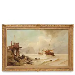 Enrico Gamba, Torino, 1831 - 1883 / Marina con velieri / Firmato E Gamba in basso a sinistra, oil on canvas