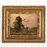 Carlo Follini, Domodossola, 1848 - Pegli, 1938 / Campagna piemontese con contadina / Firmato C Follini in basso a destra