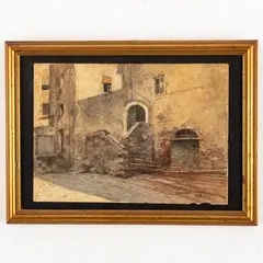 Giuseppe Galli, Vercelli, 1866 - Milano, 1946 / Strada di paese in Valsesia / Firmato Giuseppe Galli e datato 44 in basso a destra, Acquarello su carta
