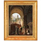 Alessandria, 1785 - Milano, 1837 / Portico di un convento di monaci / Firmato Gio Migliara e datato in basso al centro by Giovanni Migliara, oil on canvas, offered Sep 2022