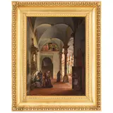 Alessandria, 1785 - Milano, 1837 / Frati che accolgono i pellegrini alla Certosa di Pavia / Firmato Gio Migliara f. e datato 1822, Milano in basso a sinistra by Giovanni Migliara, oil on canvas, offered Sep 2022