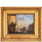 Giovanni Migliara, Alessandria, 1785 - Milano, 1837 / La piazza del Duomo col coperto dei Figini e l'isolato del Rebecchino