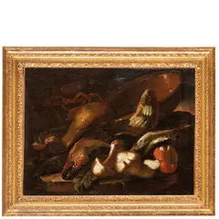 Natura morta con pesci e bacile / Natura morta con pesci e funghi by Elena Recco, oil on canvas, offered Jun 2022