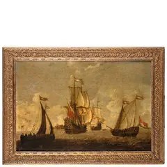 Peter van de Velde, Marina con vascelli, oil on panel