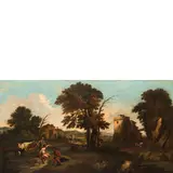 Gaspard Dughet, Veduta della campagna romana con figure, oil on canvas