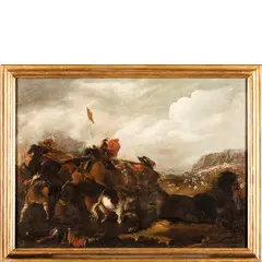 August Querfurt, Battaglia tra cavallerie europee, oil on canvas