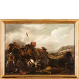 August Querfurt, Battaglia tra cavallerie europee, oil on canvas