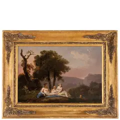 Jacques Antoine Vallin, Ninfa con amorino in un paesaggio arcadico / Firmato in basso a destra: Vallin / Ninfe con amorini in un paesaggio arcadico, oil on panel