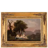 Jacques Antoine Vallin, Ninfa con amorino in un paesaggio arcadico / Firmato in basso a destra: Vallin / Ninfe con amorini in un paesaggio arcadico, oil on panel