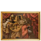 Antonio Tibaldi, Natura morta con carte da gioco, scrigno e alzata con dolci, oil on canvas