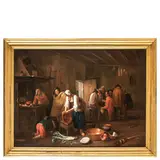Norbert van Bloemen, Interno con contadini / Paesaggio con casolare e contadini, oil on canvas