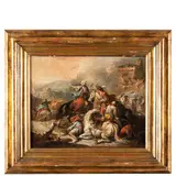 Francesco Simonini, Scene di battaglia, oil on paper applicata on canvas
