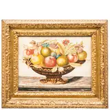 Coppia di alzate con frutti e fiori by Octavianus Montfort, tempera on pergamena applicata on canvas, offered Jun 2022
