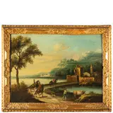 Gaetano Zais, Paesaggio con castello e viandanti, oil on canvas