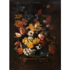 Giuseppe Recco, Vaso di fiori / Firmato sul bordo del piano in pietra, oil on canvas