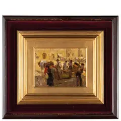 San Frediano a Settimo, 1846 - Firenze, 1922 / Piazza di mercato con figure / Firmato F Gioli in basso al centro by Francesco Gioli, oil on canvas applicata on cartoncino, offered Jun 2022
