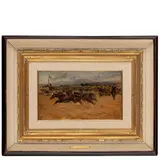 Livorno, 1825 - Firenze, 1908 / Corse alle cascine / Firmato Giò Fattori in basso a destra by Giovanni Fattori, oil on tavoletta, offered Jun 2022