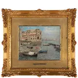 Attilio Pratella, Lugo, 1856 - Napoli, 1949 / Marina con Palazzo Donn'Anna / Firmato A Pratella in basso a sinistra, oil on cardboard