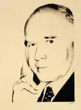 Andy Warhol, Dr. Peter Ludwig, Um 1980, Serigraphie in Beige und Schwarz auf gelblichem Papier, auf Velin und dann auf Leinwand aufgezogen