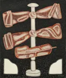 Bruno Goller, Zwei Schleifen und Feder, 1977, Öl auf Leinwand