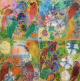 Parrots , Birds by Hunt Slonem, Painting, sold Oct 2024