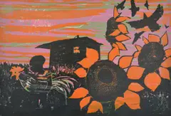 Walter H. Williams, Sunflowers 2, Woodcut