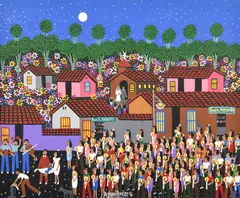 Armando Romero, Naive Village Scene, Painting