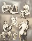 Henry Moore, Untitled, Figure Studies Lithograph