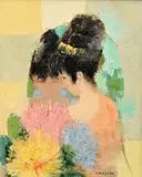 Noé Canjura, Woman with Flowers, Painting