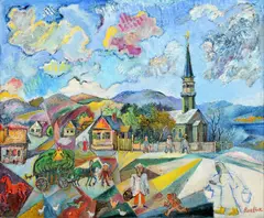 David Burliuk, Village Scene, Painting