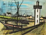 Bernard Buffet, Harbor Scene, Watercolor Painting