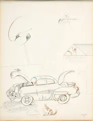 Saul Steinberg, Untitled, Pastel & Ink Drawing