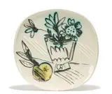 Bunch With Apple by Pablo Picasso, 1956, Plate of white earthenware clay, decoration accentuated with oxidized paraffin, oxides under glaze, sold May 2014