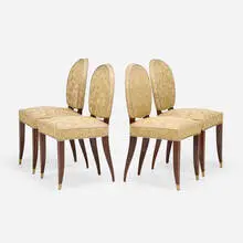 Dominique, Chairs, set of four, c. 1945, rosewood, upholstery, bronze