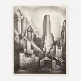 Howard Cook, Financial District, Old New York, 1931, lithograph
